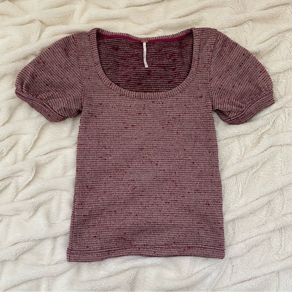 Free People metallic knit short sleeve blouse Sz XS